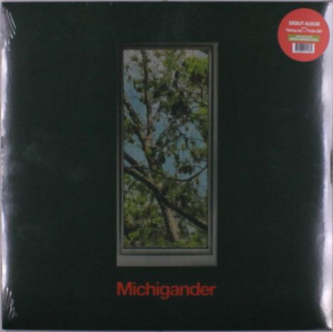Text: "Michigander" in Rot, "DEBUT ALBUM" oben rechts auf rotem Kreis. Rechteckige Baumdarstellung in der Mitte.