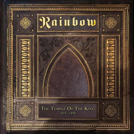 "Rainbow" und "The Temple of the King 1975-1976". Dunkles, verziertes Design mit goldenen Akzenten in gotischem Stil.