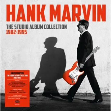 HANK MARVIN, THE STUDIO ALBUM COLLECTION 1982-1995. Ein Mann in Anzug trägt eine rote E-Gitarre.
