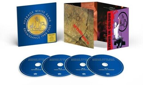 Texte: "Average White Band Renaissance 1988-2003", "Aftershock", "Living in Colour". Vier blaue CDs in Hüllen.