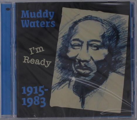 "Muddy Waters", "I'm Ready", "1915-1983"; Illustration eines Gesichtes auf einem dunklen Hintergrund.