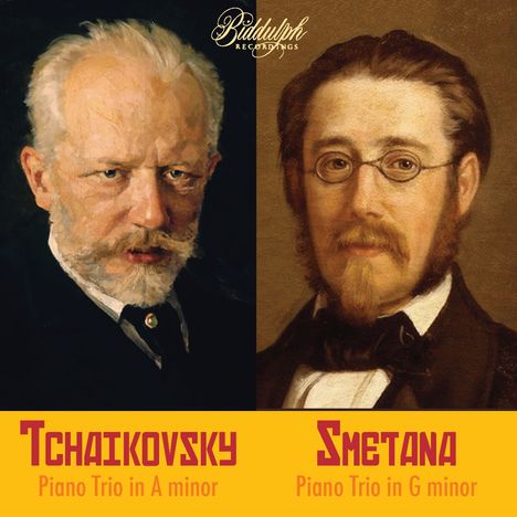 Tchaikovsky Piano Trio in A minor, Smetana Piano Trio in G minor. Zwei Porträts von Komponisten nebeneinander.