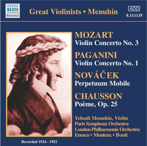 Yehudi Menuhin spielt Violinkonzerte, CD
