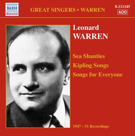 Leonard Warren singt Lieder, CD