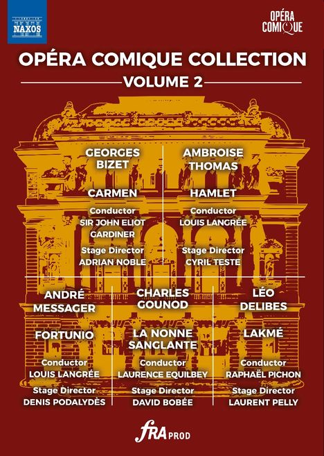 Texte: Opéra Comique Collection Volume 2. Namen wie Georges Bizet, Ambroise Thomas und Werke wie Carmen, Hamlet. Illustration: Opernhaus-Fassade.
