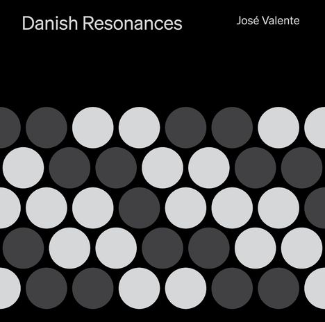 "Danish Resonances" oben links, "José Valente" oben rechts. Muster aus abwechselnd grauen und schwarzen Kreisen.