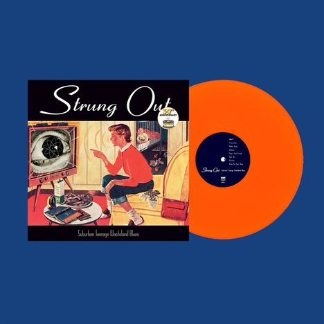 "Strung Out", "Suburban teenage Wasteland Blues". Cover mit Retro-Illustration: Junge vor Fernseher, bunter Hintergrund.
