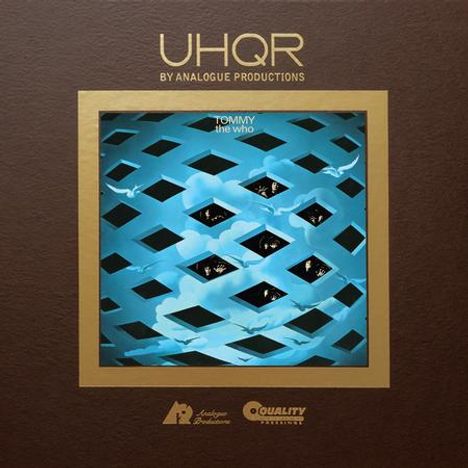 "UHQR BY ANALOGUE PRODUCTIONS" oben. "TOMMY the who" über einem abstrakten blauen Design mit schwarzen Rauten.