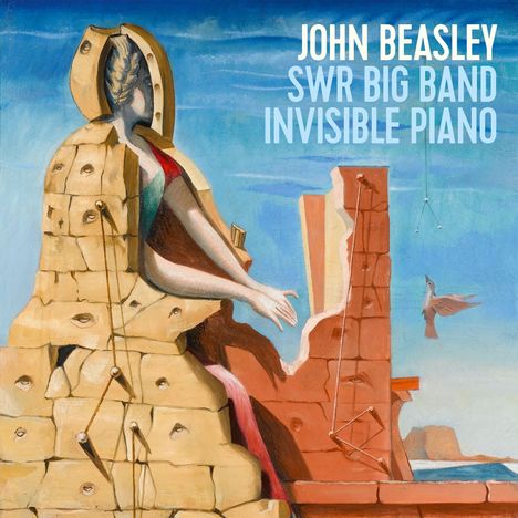 Text: John Beasley, SWR Big Band, Invisible Piano. Surrealistische Illustration einer Statue mit fragmentiertem Körper.