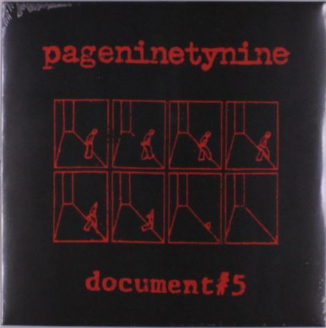 Text oben: "pageninetynine". Unten: "document #5". Illustration: Neun Kästchen mit einer Figur in roter Linie.