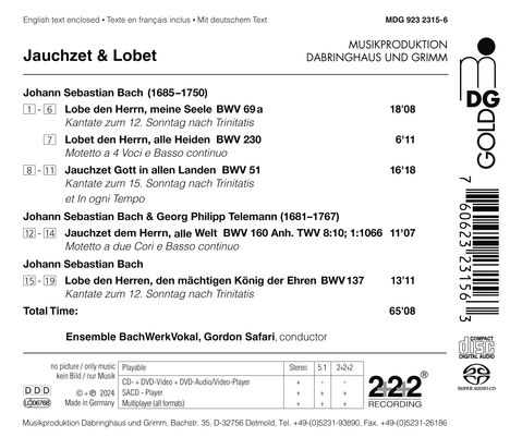 Johann Sebastian Bach (1685-1750): Kantaten BWV 51,69a,137, Super Audio CD