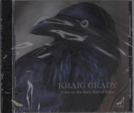 „KRAIG GRADY, Crow on the Dark Side of Glass.“ Eine kunstvolle Illustration eines Raben mit glänzendem Gefieder.