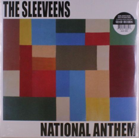 Oben "THE SLEEVEENS", unten "NATIONAL ANTHEM". Eine abstrakte Illustration aus bunten Rechtecken.
