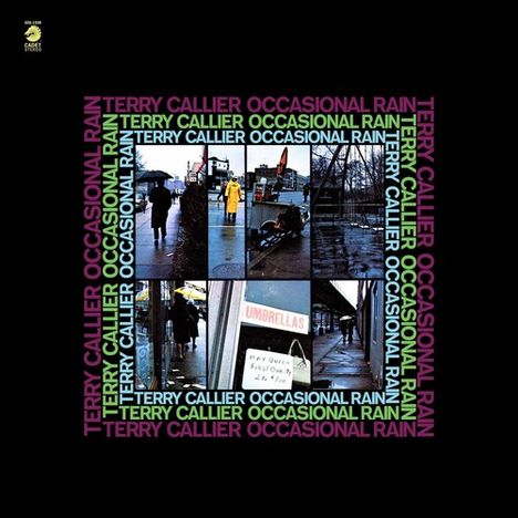 "Terry Callier Occasional Rain" mehrfach um ein Raster von Fotos mit regnerischen Straßenszenen und einem Schild "UMBRELLAS".