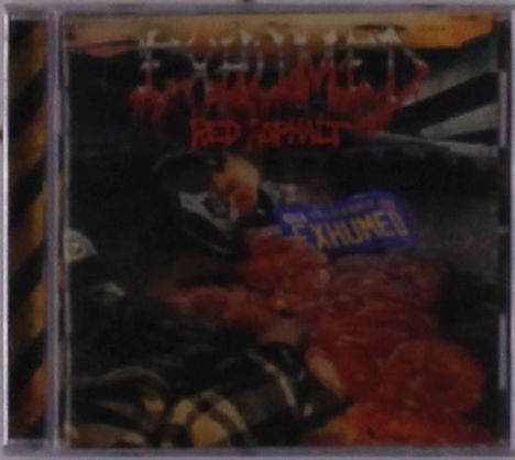 "EQUIMED", "RED ASPHALT", verwischte dunkle Szene mit einem Helm und blutähnlichen Formen.