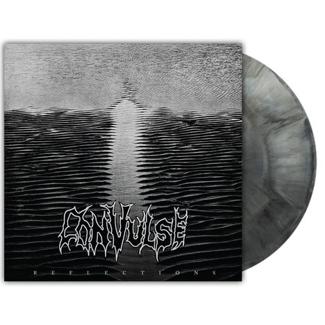 Text: "Convulse" in stilisierter Schrift, "Reflections" in schlichtem Stil. Grautöne, wellenartige Strukturen, Album-Cover Design.