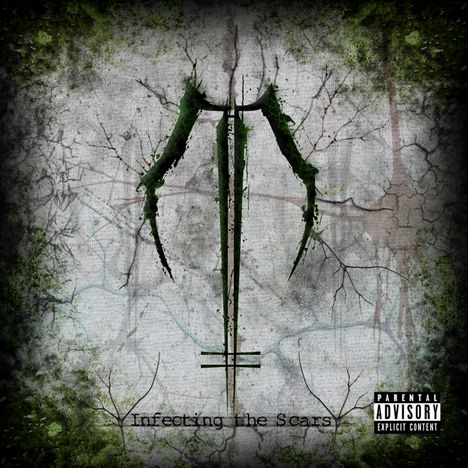 "Infecting the Scars" steht unten. Ein grünes, moosbedecktes Symbol dominiert, dahinter verästelte Muster.