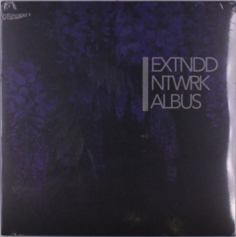 Text: "EXTNDD NTWRK ALBUS". Dunkles, lila-blaues Muster im Hintergrund.