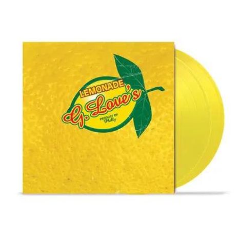Text: "Lemonade" und "G. Love's". Gelbes Cover mit Zitronenmuster, grünem Blatt und gelber Schallplatte.