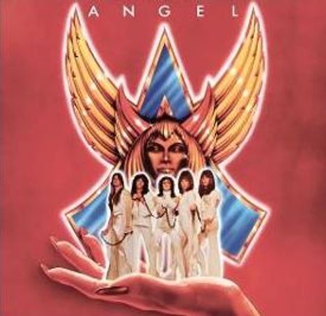"ANGEL" steht oben. Illustration: Fünf Personen in Weiß stehen auf einer Hand, dahinter eine Figur mit Flügeln.
