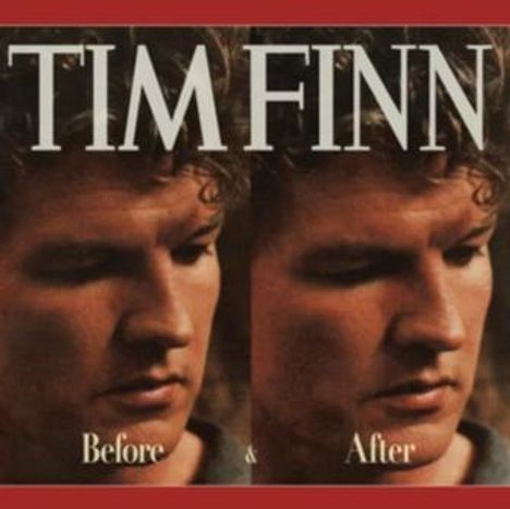 "TIM FINN" oben, mit "Before & After" darunter. Zwei nahezu identische Porträts eines nachdenklichen Mannes.