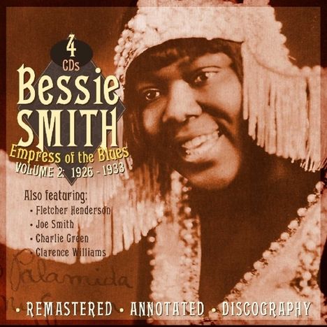 4 CDs, Bessie Smith, Empress of the Blues, Volume 2: 1926-1933. Sepia-Foto einer Frau in dekorativem Kopfschmuck.