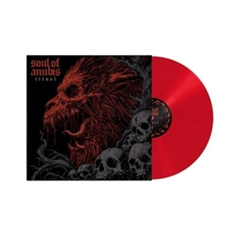 Text: "soul of animus ritual". Illustration: Löwenkopf aus Flammen, Schädel, rotes Vinyl.