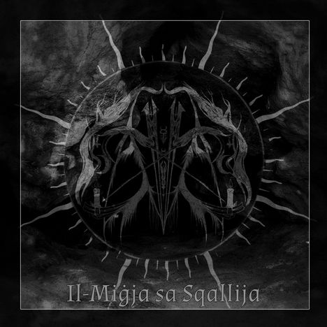 "Il-Migja sa Sqallija" steht unter einem dunklen, mystischen Symbol mit stilisierten Kerzen und Bögen.