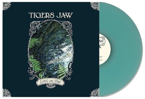 "TIGERS JAW", "Lost on You". Illustration mit einem grünen Vinyl-Schallplatte.