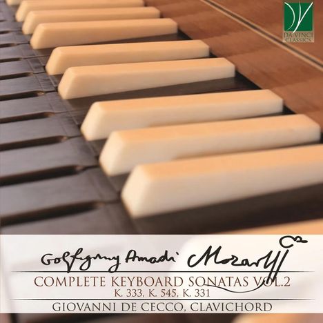 "Complete Keyboard Sonatas Vol.2: K. 333, K. 545, K. 331. Giovanni De Cecco, Clavichord." Klaviertasten zu sehen, Logo oben rechts.