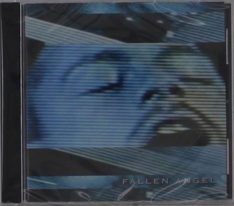 Text: "FALLEN ANGEL". Erscheinung: Verschwommenes Gesicht hinter horizontalen blauen Linien.