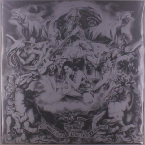 Text: "ÖTO BLAÜ: BLAUR LIVE AT FANDANGO". Illustration mit Musikern, Fantasiewesen und dekorativen Elementen.