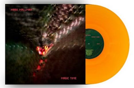 "MARK MALLMAN" oben links, "MAGIC TIME" unten rechts. Unscharfe Illustration eines furchterregenden Monsters mit offenem Maul.
