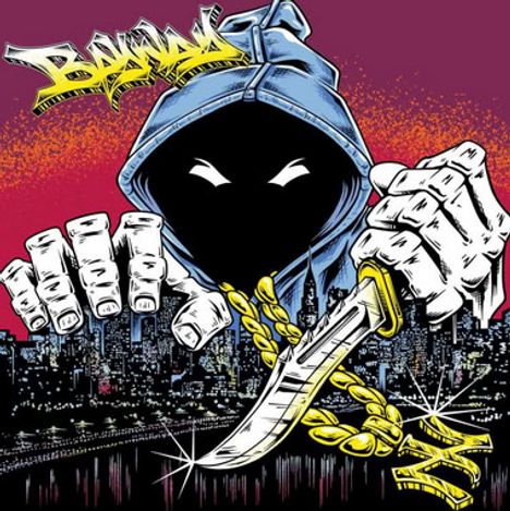 Der Text "Bronx" ist in grafittiartiger Schrift. Im Vordergrund hält eine Figur in Kapuze ein Messer und eine Kette.