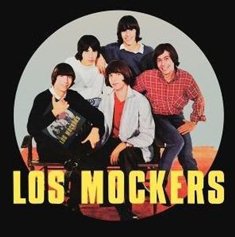 Text: "LOS MOCKERS" in gelber Schrift. Fünf Männer in entspannter Pose, einige sitzen, andere stehen. Retro-Stil.