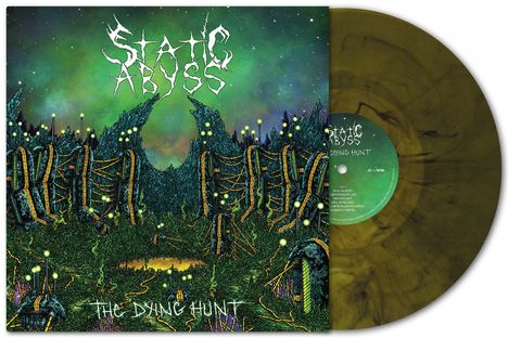 "Static Abyss", "The Dying Hunt". Cover zeigt eine grüne, fantasievolle Landschaft mit futuristischen Strukturen. Vinylplatte.