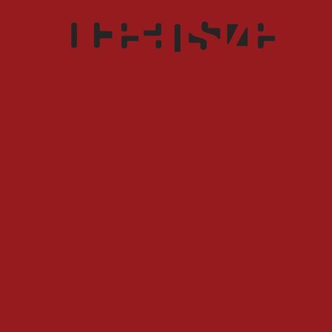 Schwarzer Text mit stilisierten Buchstaben auf rotem Hintergrund, oben zentriert angeordnet.