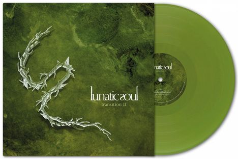 „lunatic soul, transition II“ in Weiß auf grünem Hintergrund. Eine grüne Vinyl-Schallplatte liegt daneben.