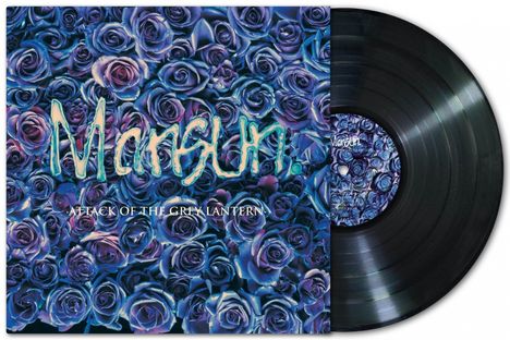 Cover mit "Mansun", "ATTACK OF THE GREY LANTERN". Bläuliche Rosen und eine schwarze Schallplatte sind zu sehen.