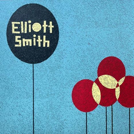 Der Text "Elliott Smith" steht auf einem schwarzen Ballon. Daneben schweben fünf rote Ballons auf blauem Hintergrund.