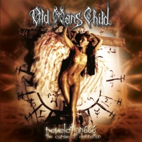 Der Text zeigt: "Old Man's Child", "revelation 666", "the curse of damnation". Eine geflügelte Gestalt vor mystischen Symbolen.