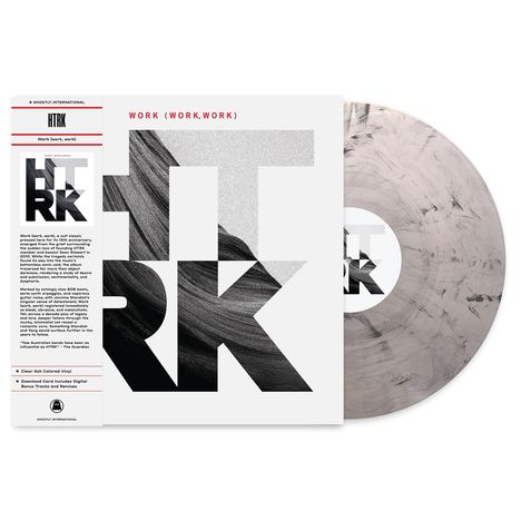 HTRK, „Work (Work, Work)“. Graues Vinyl mit abstrakten Schwarz-Weiß-Mustern und modernem Design.