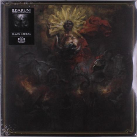 "Ildaruni", "Black Metal" stehen oben. Dunkle, mystische Illustration mit zentraler Figur und goldener Aura.