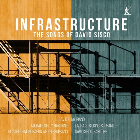 "INFRASTRUCTURE: THE SONGS OF DAVID SISCO". Ein Gerüst auf orangenem und blaugrauem Hintergrund, Musiker aufgelistet.