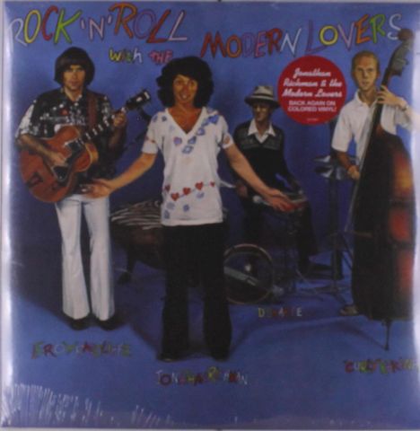 "ROCK 'N' ROLL with the MODERN LOVERS". Vier Personen, einer mit Gitarre, einer am Schlagzeug, einer am Kontrabass.