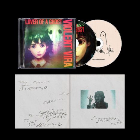 Cover: "LOVER OF A GHOST" und "VIOLENT VIRA". CD: Illustration eines Gespensts. Booklet enthält handschriftliche Notizen und Foto.