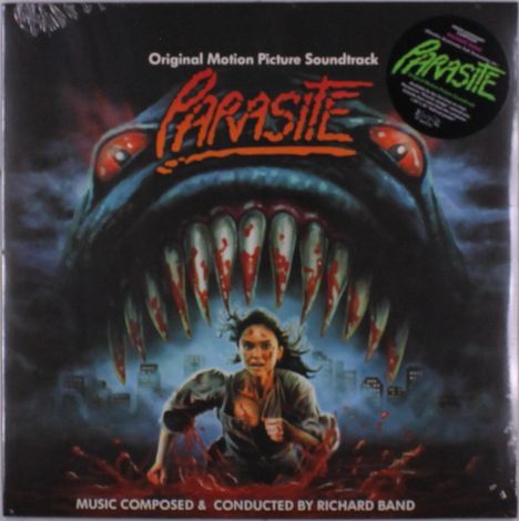Soundtrack Poster mit Texten: "Original Motion Picture Soundtrack", "Parasite", "Music Composed & Conducted by Richard Band".