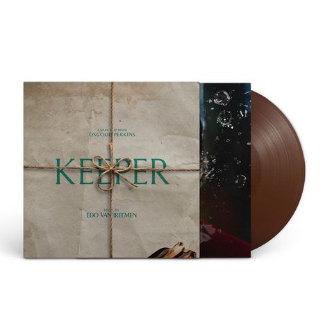 Texte: "A Dark Trip from Osgood Perkins", "Keeper", "Music by Edo Van Breemen". Ein braunes Vinyl mit Wasserblasenmuster.