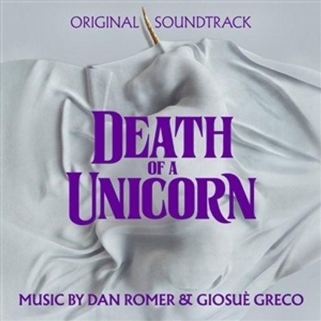 Original Soundtrack: Death of a Unicorn. Music by Dan Romer & Giosuè Greco. Eleganter Stoff mit einem Einhornhorn in der Mitte.