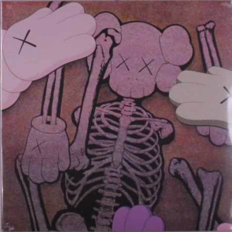 Illustration eines Knochenskeletts mit cartoonartigen Händen, die Kreuze auf den Handflächen haben.